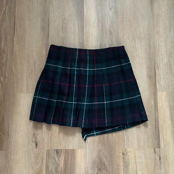 Polo Ralph Lauren Black Plaid Wool Pleated Wrap Mini Skirt Kilt tartan Green 2 - Picture 5 of 8